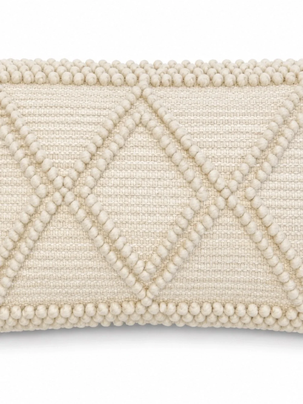 Textured Crocheted Boho Diamond Lumbar Pillow - Cream